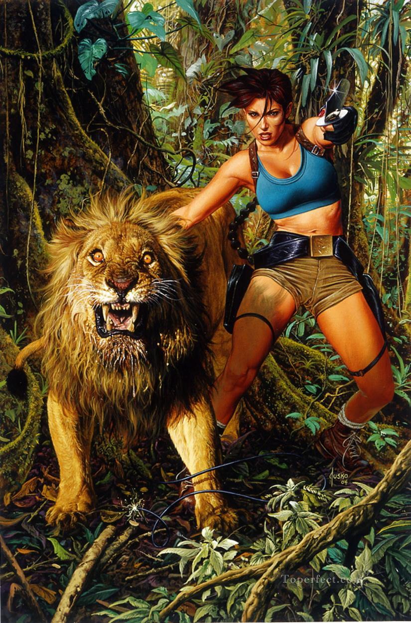 Lara und der Löwe Ölgemälde